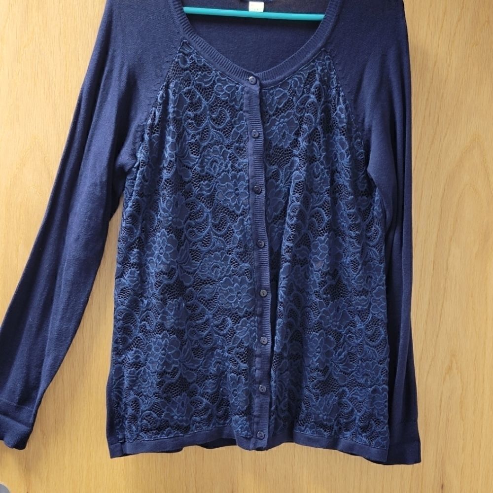 𝅺4/$25 Basic Editions button up sweater size Large navy blue